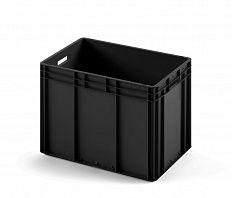 Plastic crate 600х400х420 (ЕС-6442)black in colour with smooth solid bottom - фото 1 предпросмотра